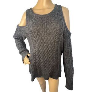 Michael Kors Dark Grey High/Low Knit Sweater With Exposed Shoulder